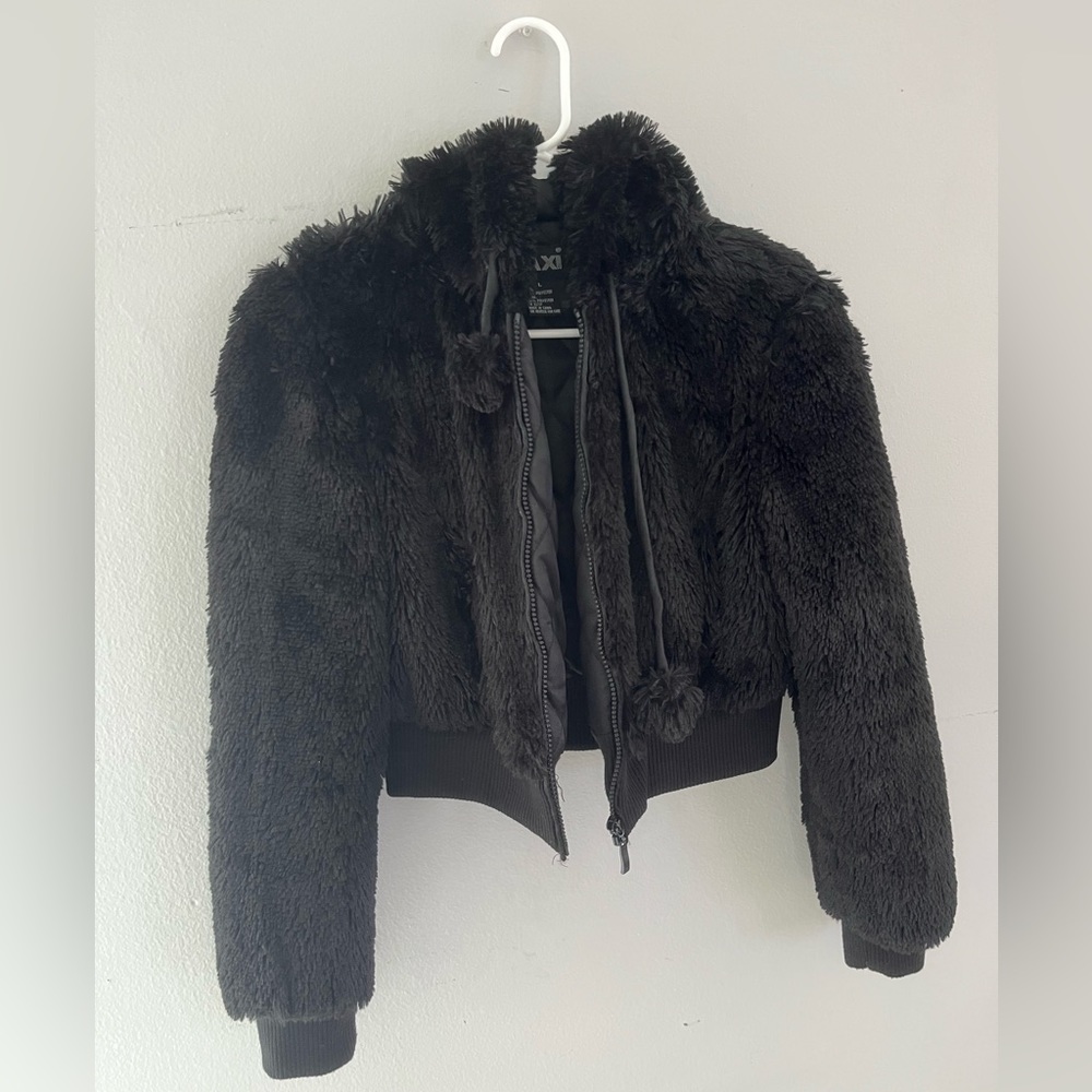 Vintage Faux fur, black crop jacket. Taxi Brand